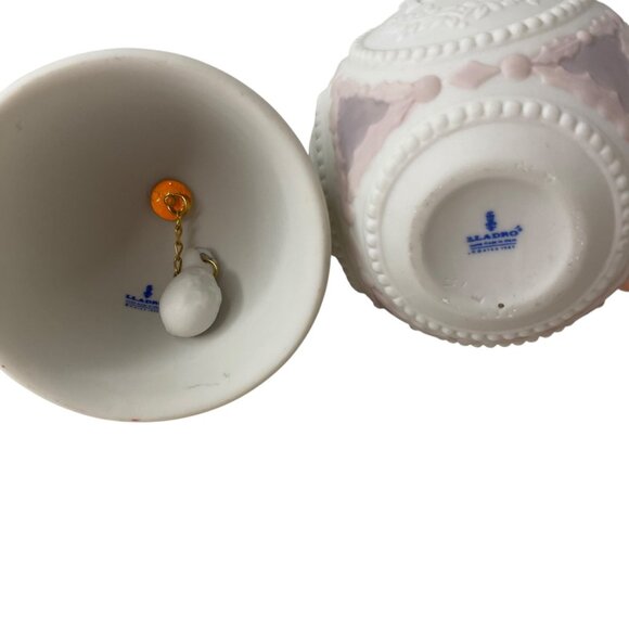 Set 2 Lladro Porcelain Christmas Ornaments 1988 Bell 1989 Sphere 3D Green Pink - Picture 2 of 13